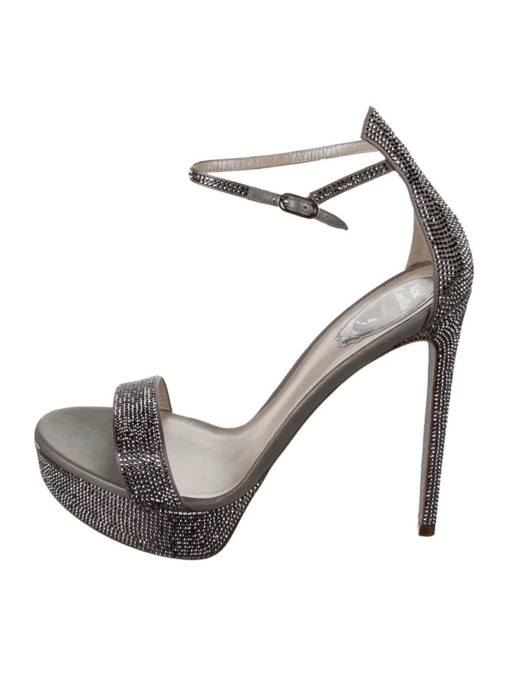 Rene Caovilla Silver Crystal Ankle-Strap Platform Sandals